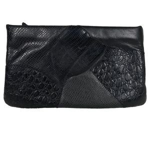 Women's Black Leather Patchwork Clutch Musa Handbag Made In Brazil Purse Boho